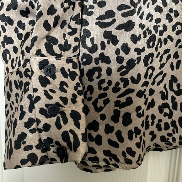 Mango: Charmeuse Leopard Button-down Blouse - Picture 3 of 6